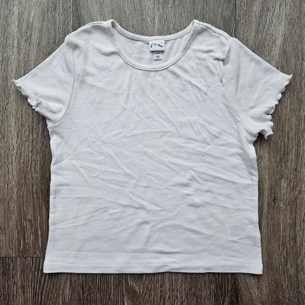 Art Class Girls White Short Sleeve Lettuce Edge T-Shirt Size XL 14/16 Solid Tee